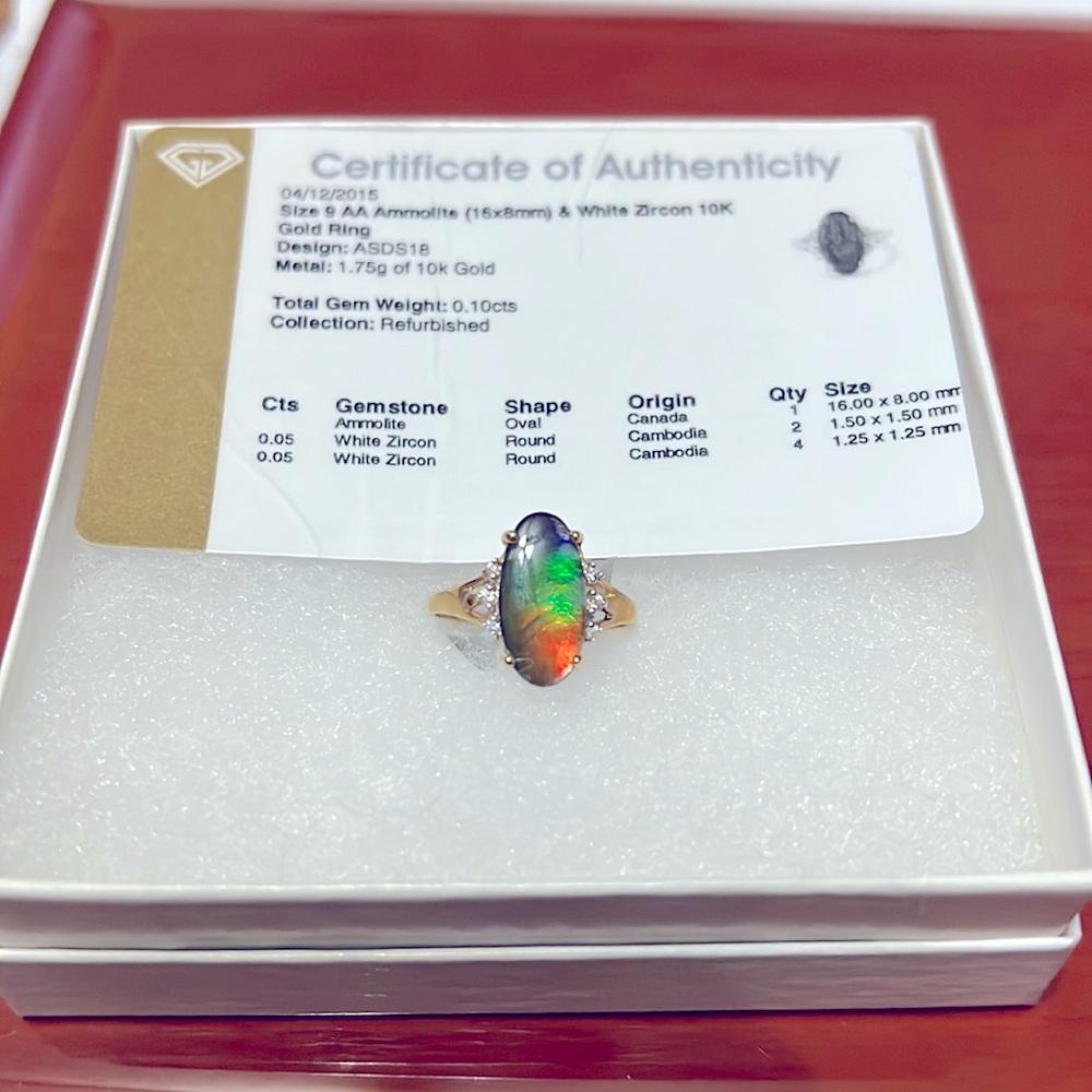 AA ammolite & white zircon 10k gold ring **refurbished**
